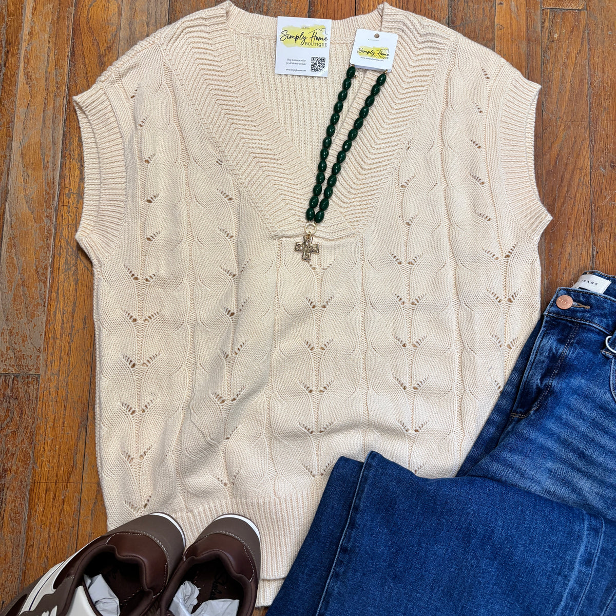 Cream Cable Knit Dolman Sweater Top