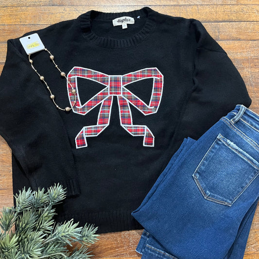 Sweater With Plaid Bow