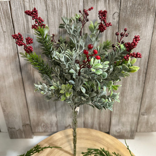 Pine & Red Berries Bush