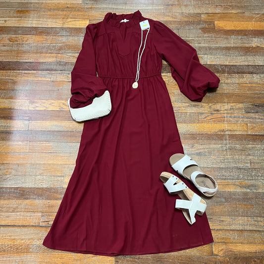 Solid Long Sleeve Midi Dress