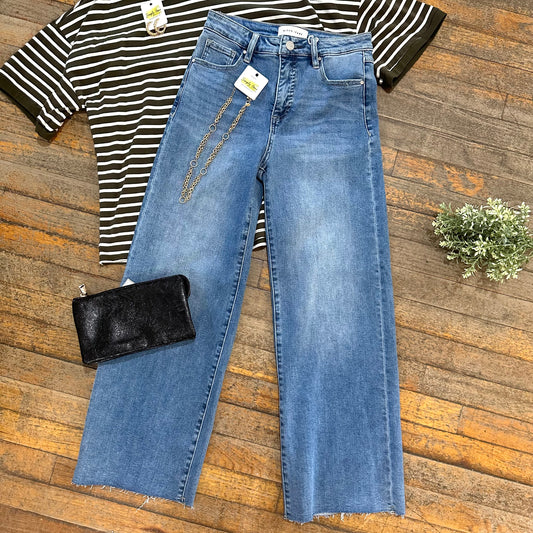 Tummy Control High Rise Crop Wide Leg Jeans