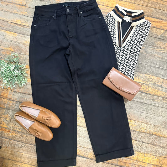 Risen Black Mid-Rise Ankle Barrel Pants