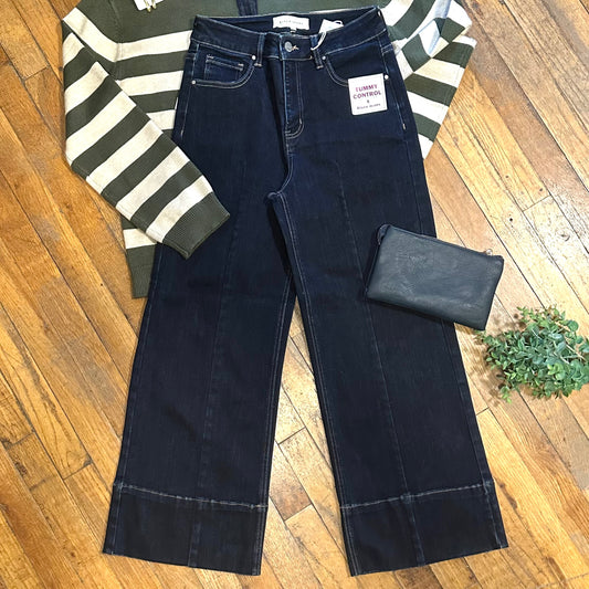 Risen High-Rise Tummy Control Cropped Wide-Leg Jeans