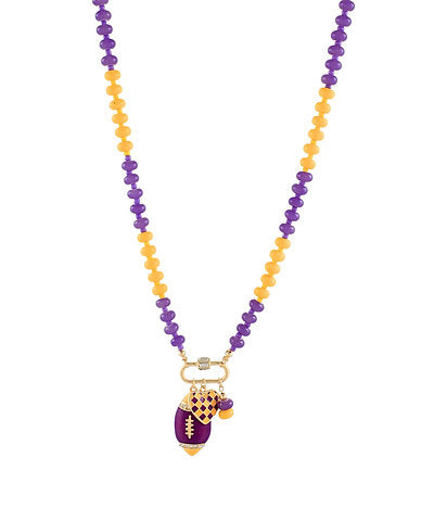 Purple Beaded Football & Heart Charm Necklace