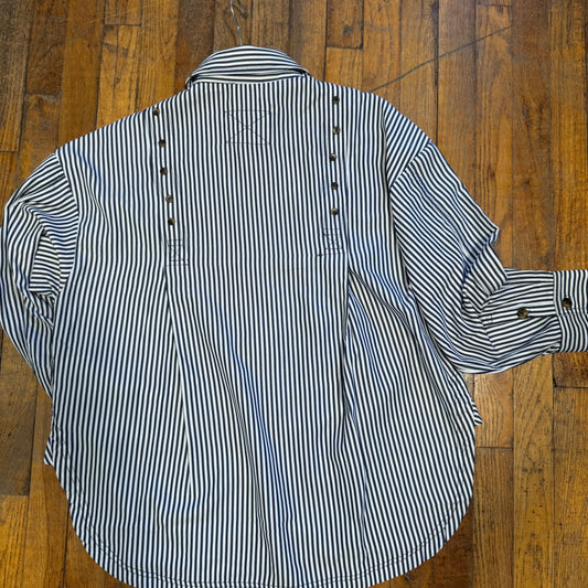 Navy Striped Long-Sleeve Button-Down Shirt