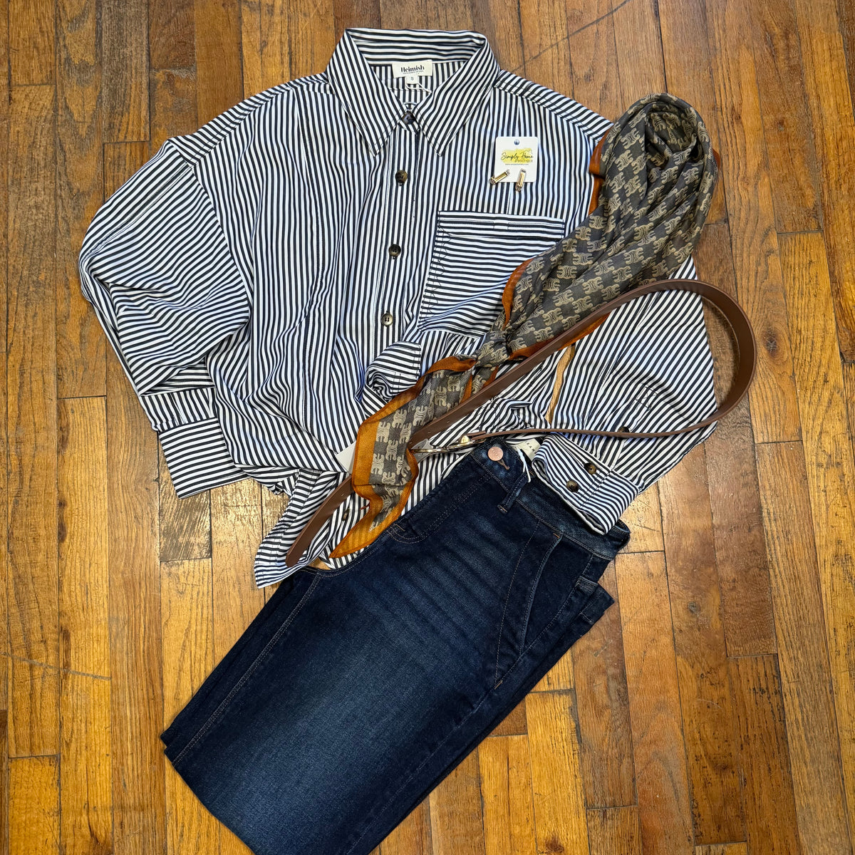 Navy Striped Long-Sleeve Button-Down Shirt
