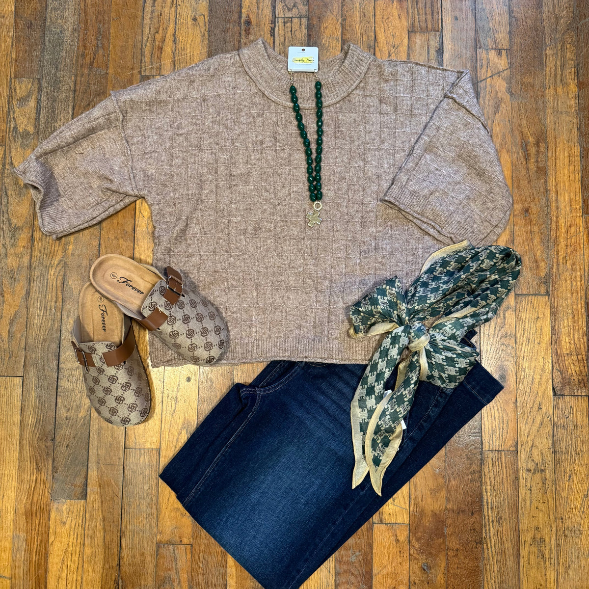 Mocha Textured Knit Cropped Sweater