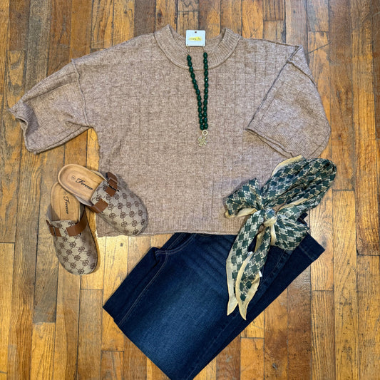 Mocha Textured Knit Cropped Sweater