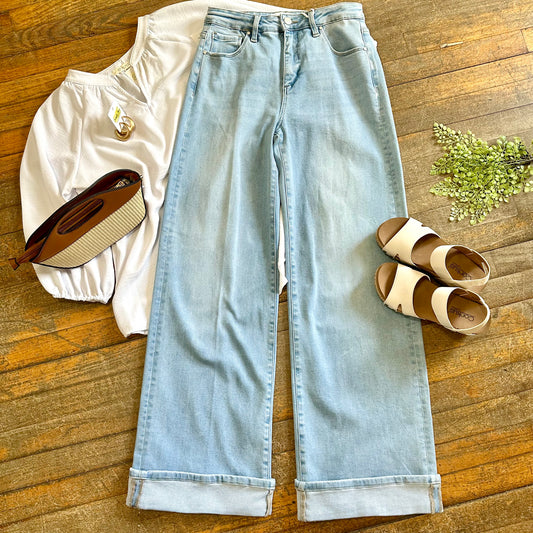 Risen Light Wide Leg Cuff Jeans
