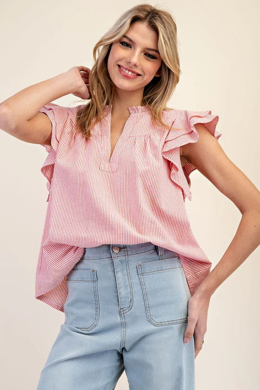 Striped Notched Collar Top