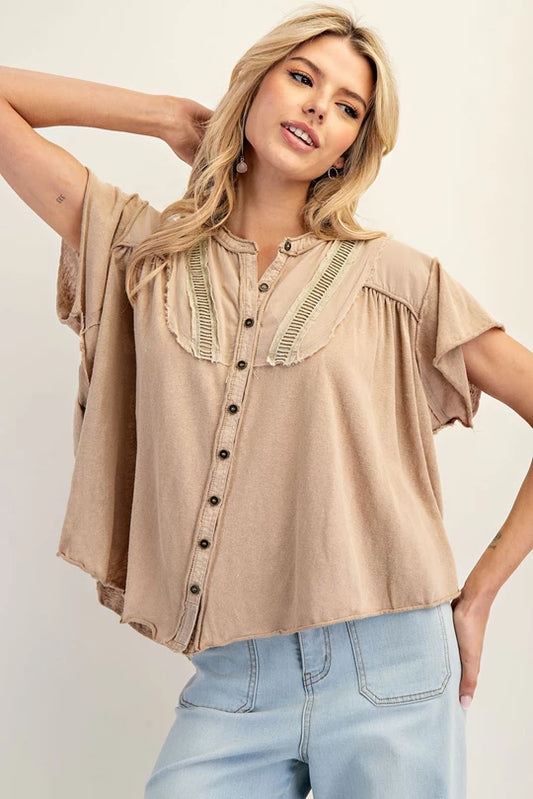 Ladder Lace Flutter Sleeve Top