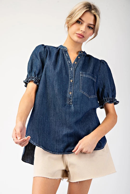 Mineral Washed Denim Top
