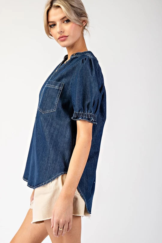 Mineral Washed Denim Top