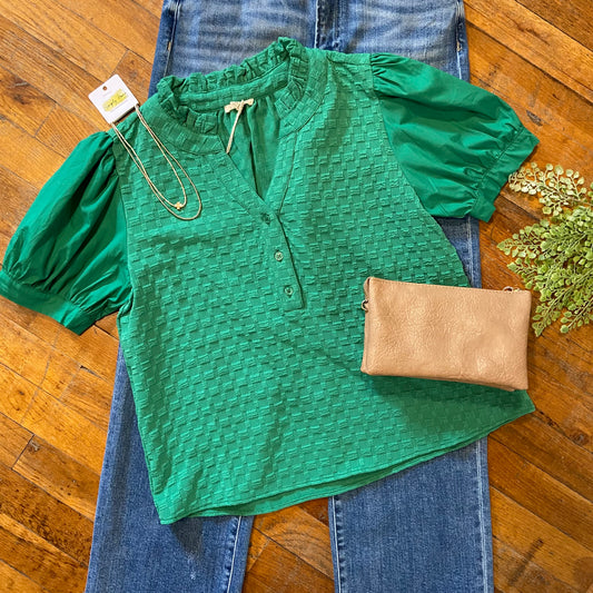 Green Ruffle Collar Top