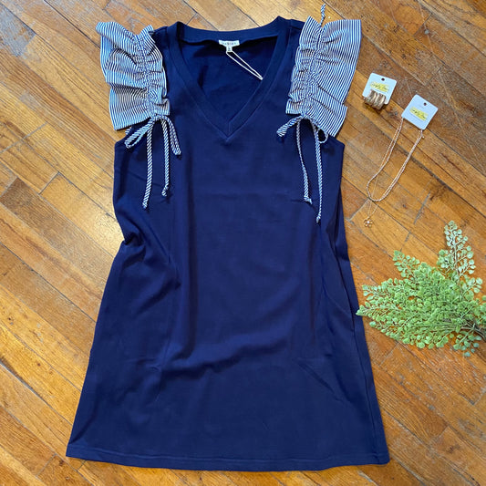Navy Stripe Sleeve Dress