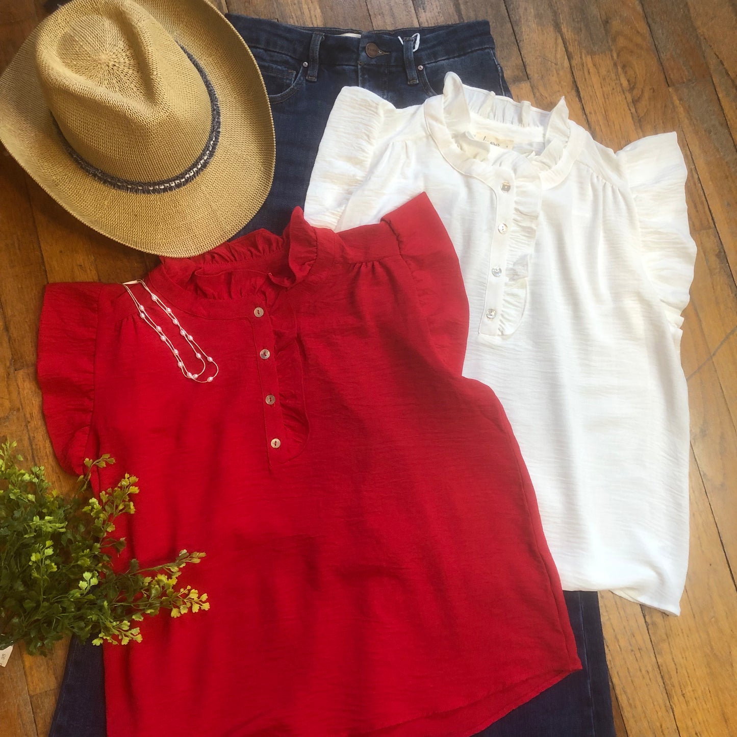 Solid Button Neck Top