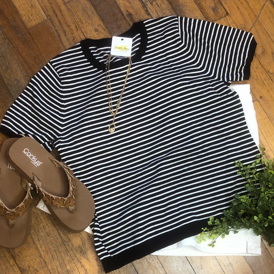 Navy Crew Knit Stripe Top