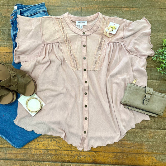 Ladder Lace Flutter Sleeve Top