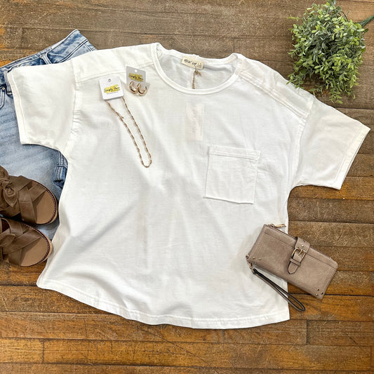 White Raw Seams Pocket Tee