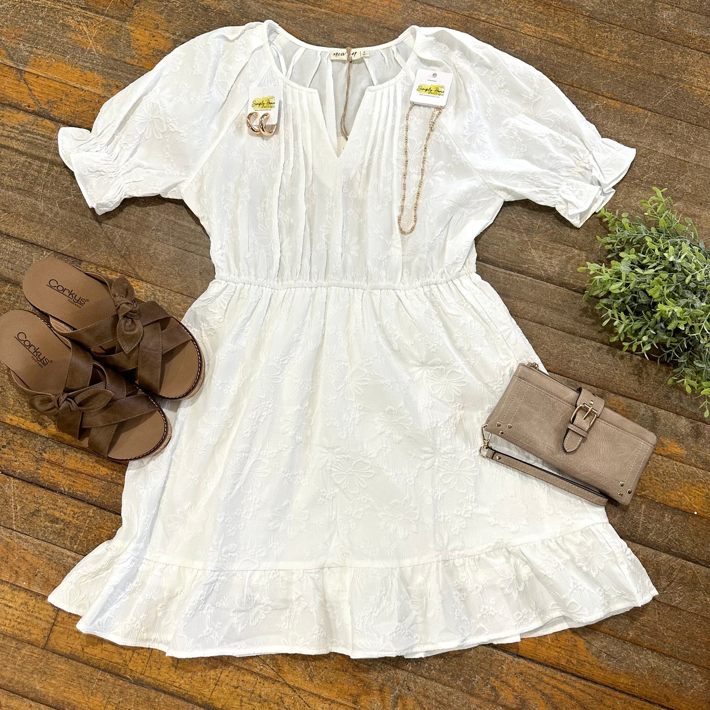 White Floral Textured Woven Dress