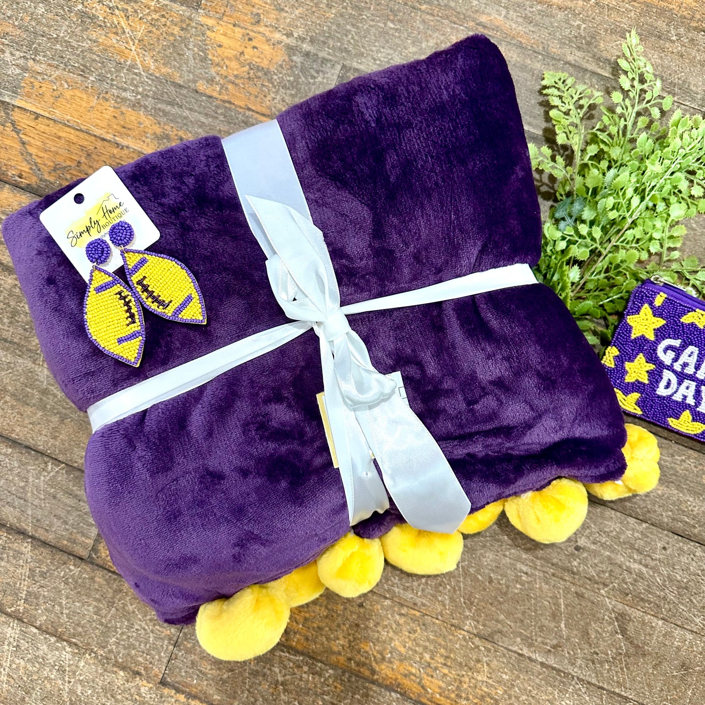Purple and Gold Pom Throw