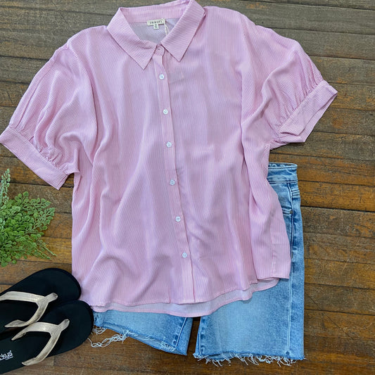 Pinstripe Pink Button Down Top