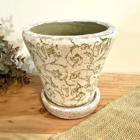 Green Antique Floral Pot