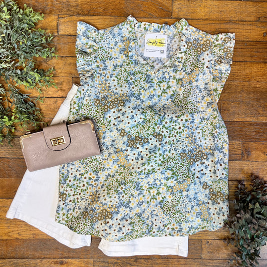 Soft Floral Ruffle V-Neck Top