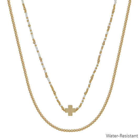 Seed Bead Cross Necklace
