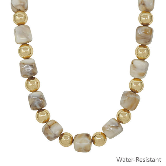 Gold and Natural Beaded Necklace