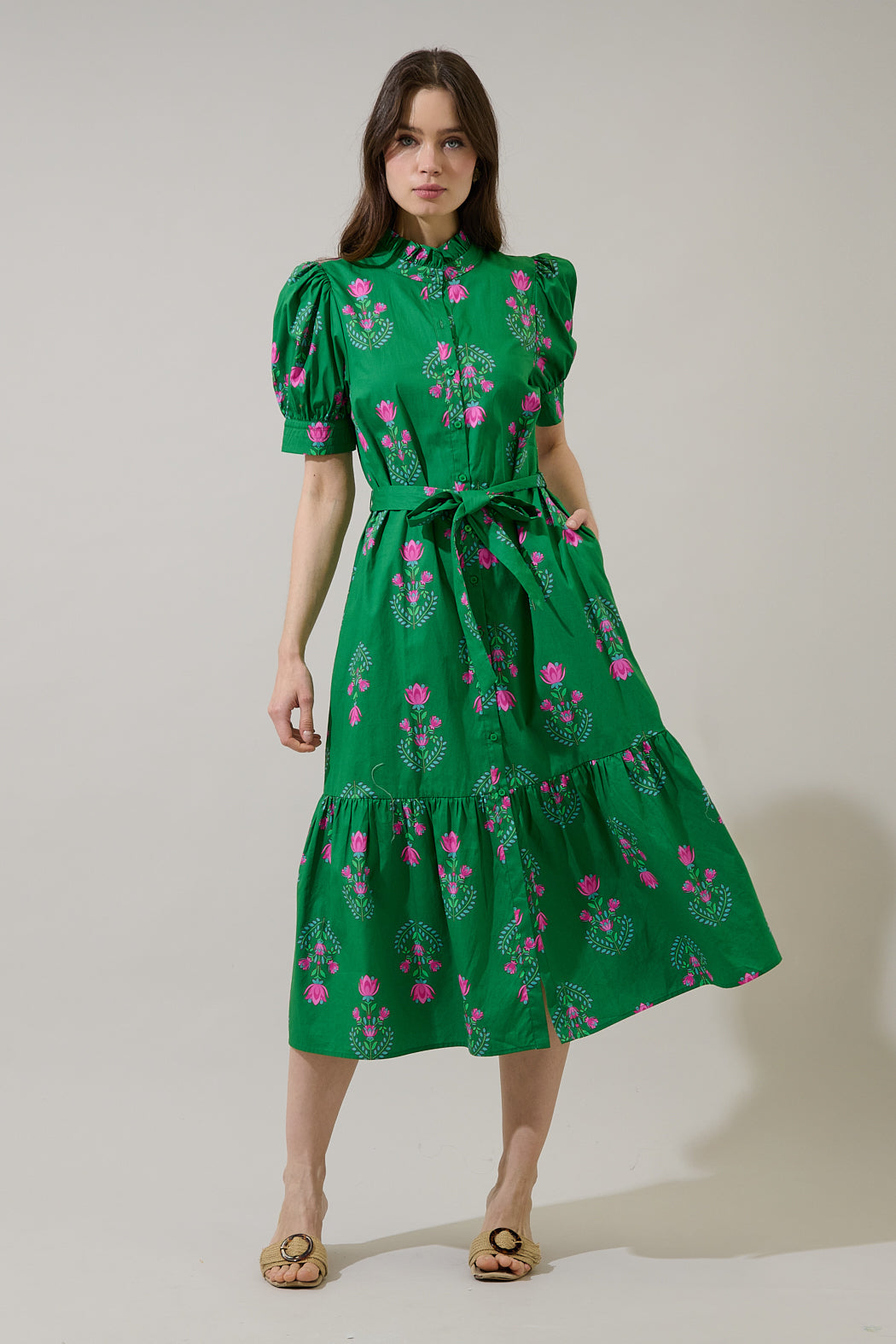 Button Up Midi Dress Floral
