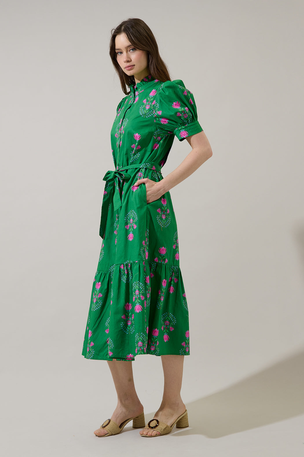 Button Up Midi Dress Floral