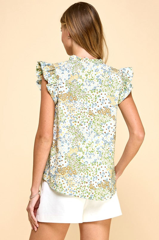 Soft Floral Ruffle V-Neck Top