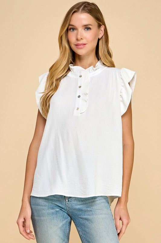 Solid Button Neck Top