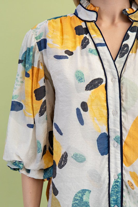 Yellow Piping Sleeve Top