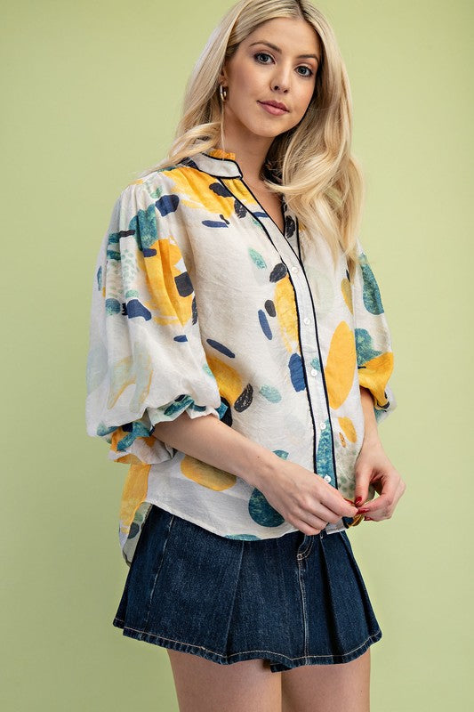 Yellow Piping Sleeve Top