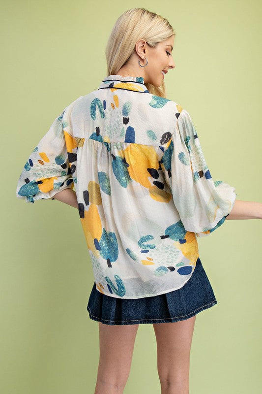 Yellow Piping Sleeve Top