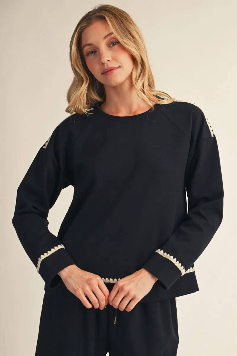 Scallop Trim Drop Shoulder Sweatshirt