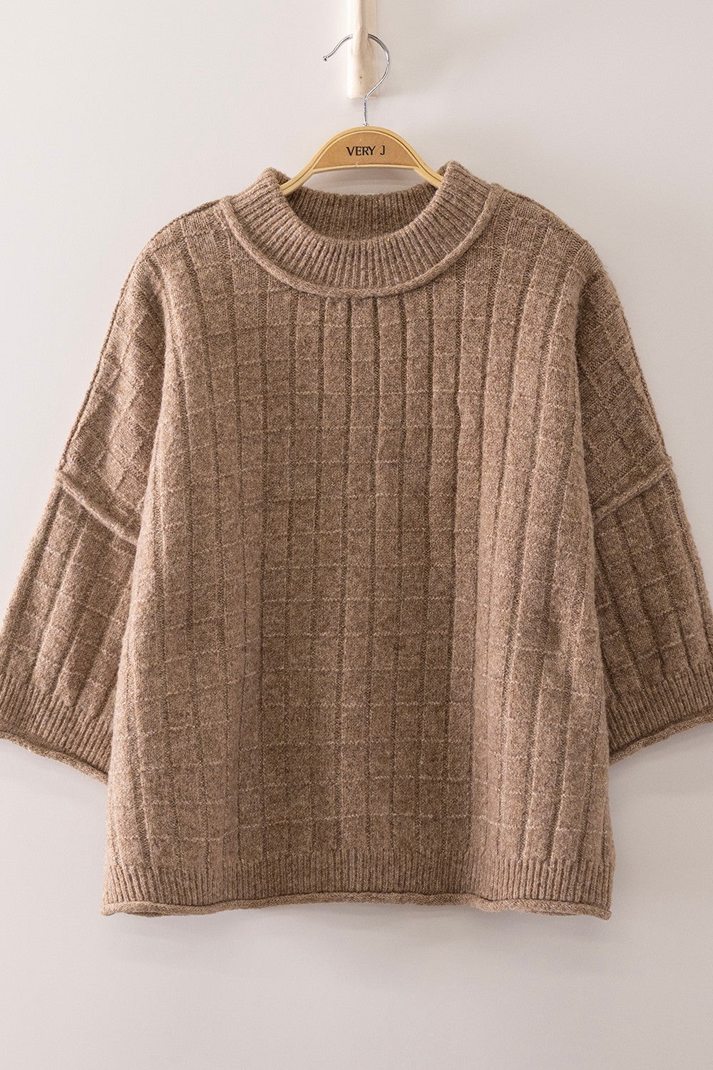 Mocha Textured Knit Cropped Sweater