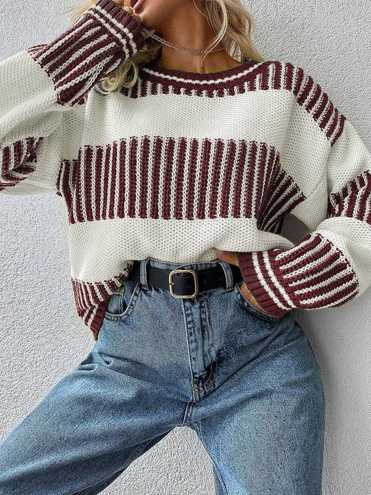Two Tone Striped Patchwork Sweater