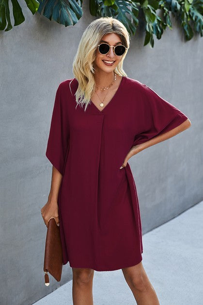 Solid Batwing Tunic Dress