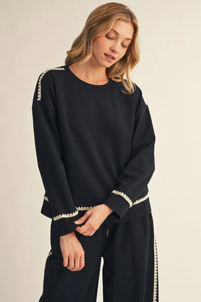 Scallop Trim Drop Shoulder Sweatshirt
