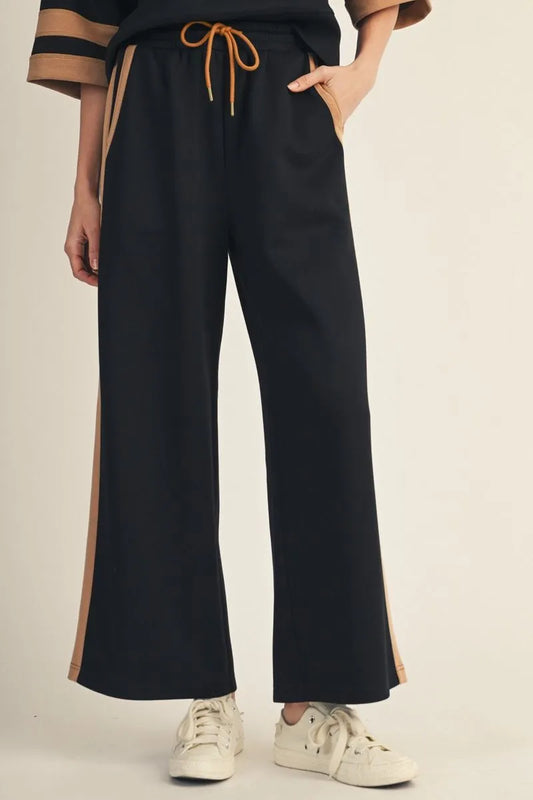 Black & Tan Color Block Wide Leg Sweatpants