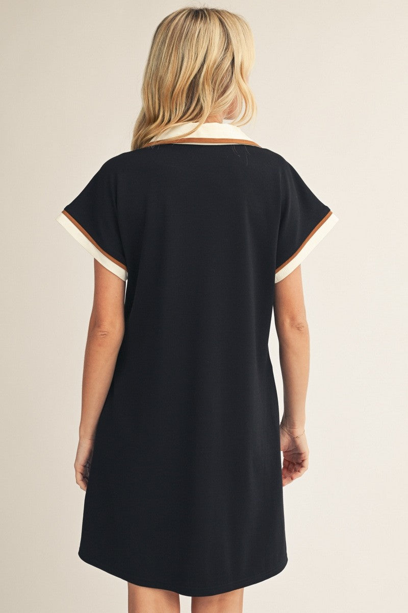 Contrast Accent Black Dress