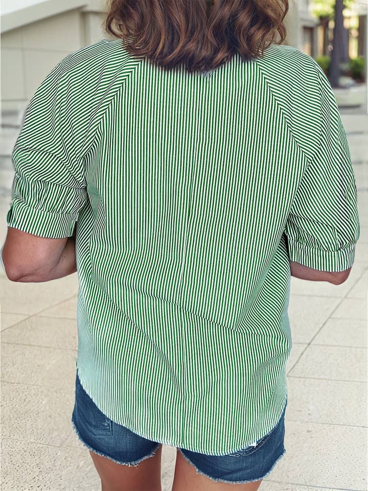 Stripe Split Collar Blouse