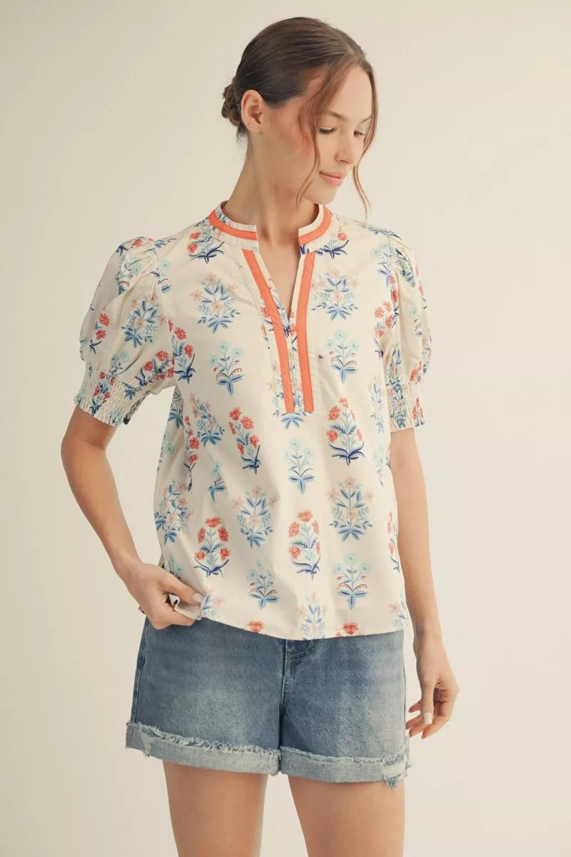 Smocked Floral Top
