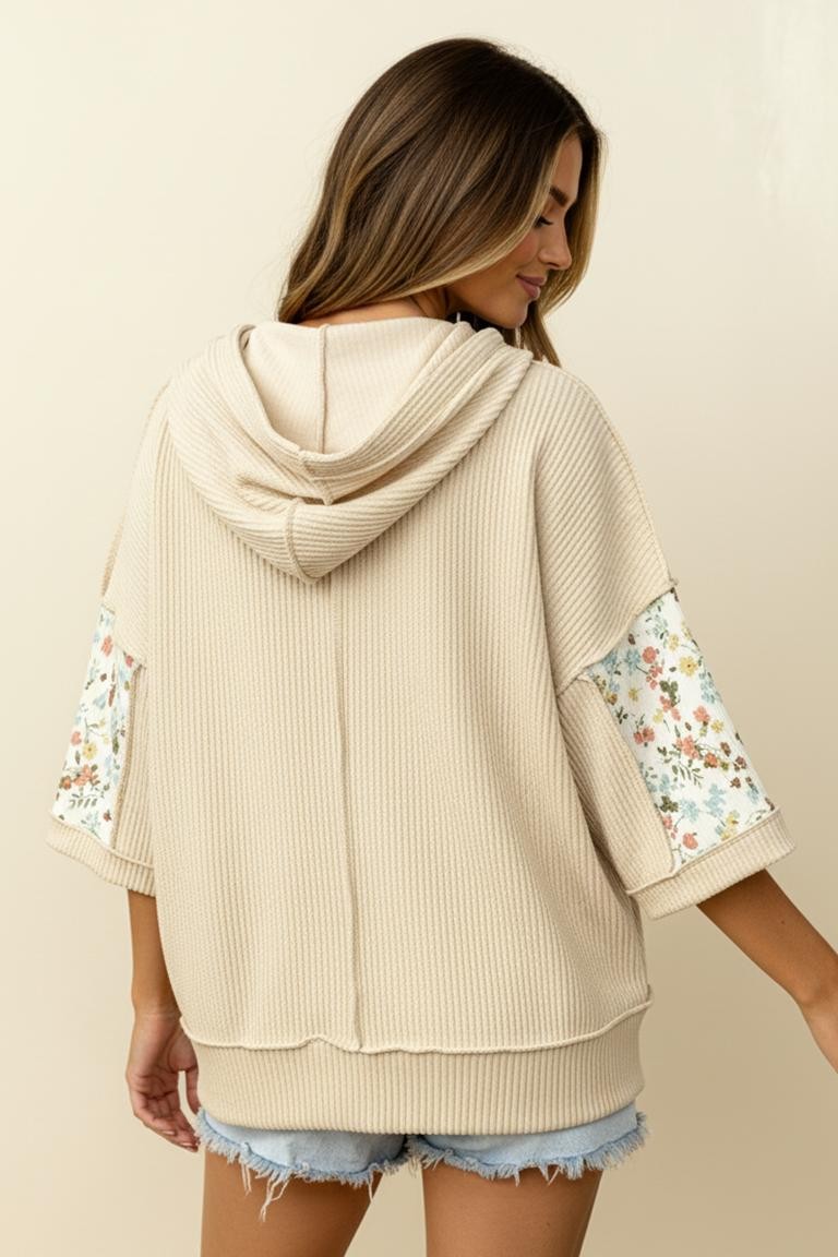 Ribbed Floral Hoodie