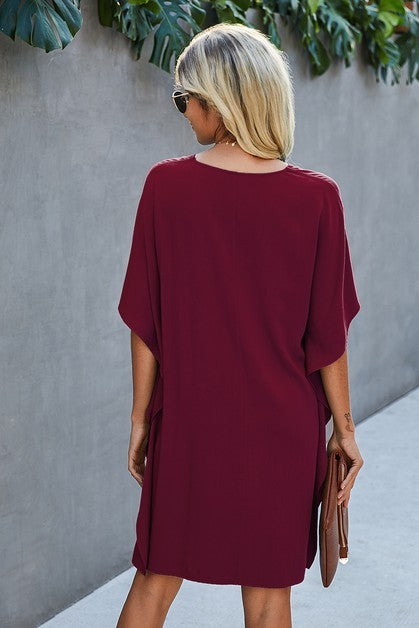 Solid Batwing Tunic Dress