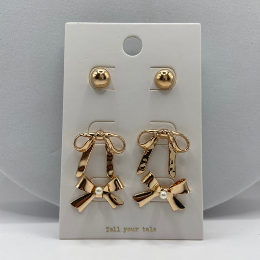 Gold Bow Trio Earrings
