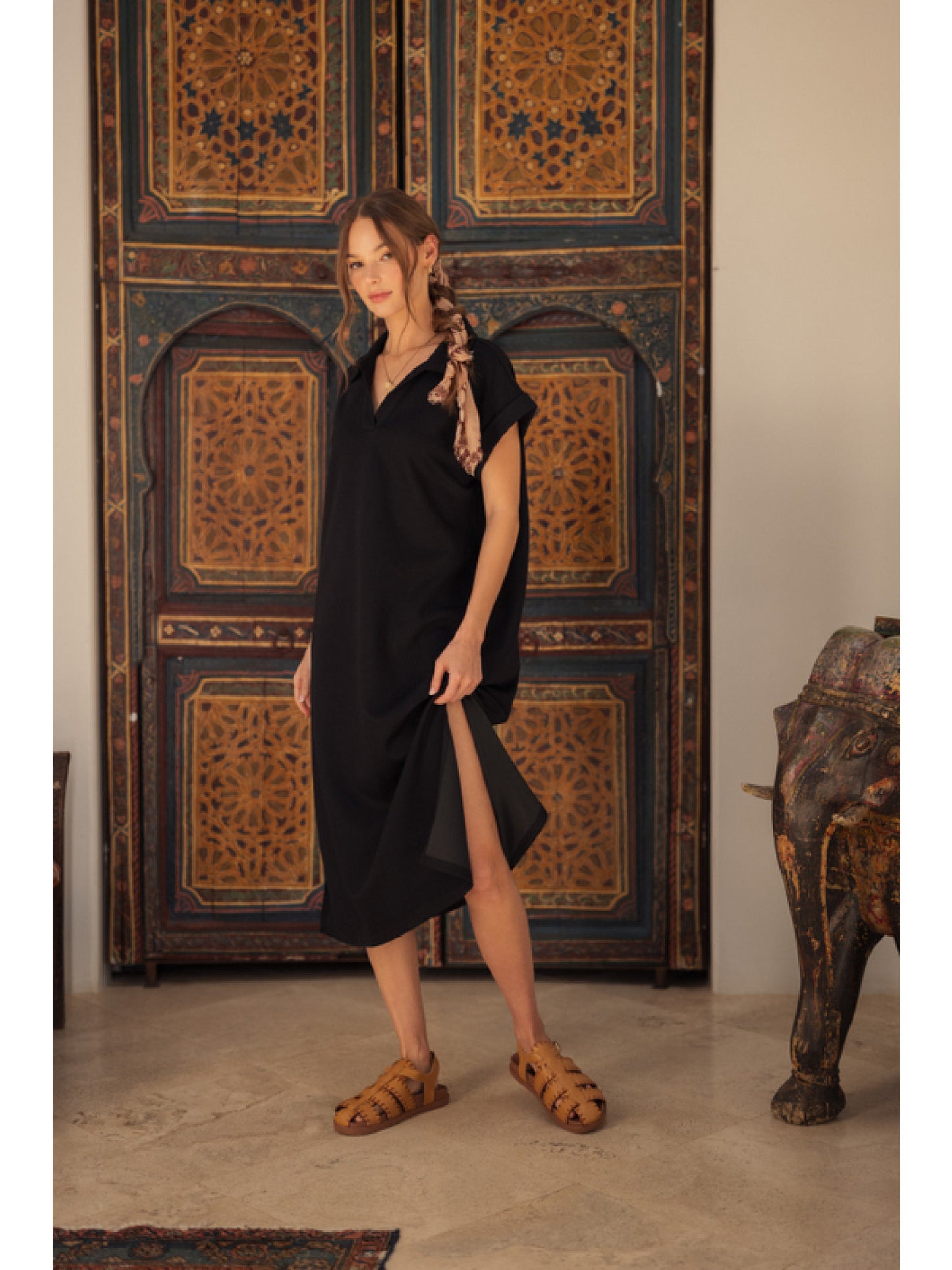 Collared Knit Midi Dress